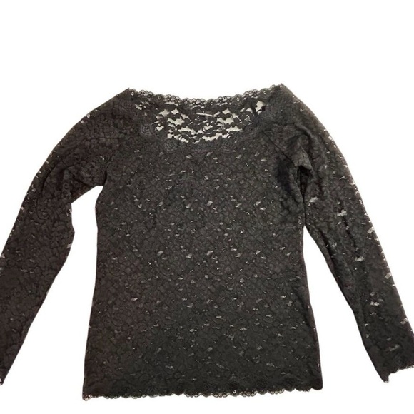 Moda International like a M- see measurements- Black Floral Lace Long Sleeve top - Picture 1 of 8